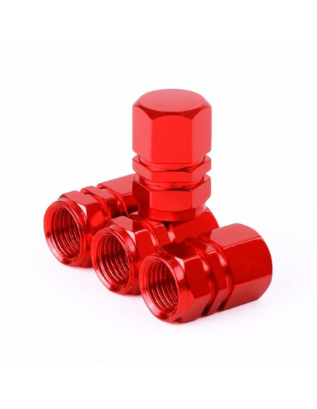 Set 4 capace hexagonale decorative pentru valva auto, Aluminiu, 1.8 cm, Rosu
