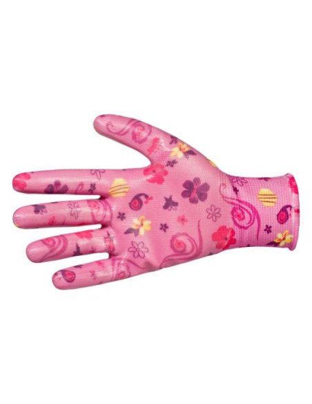 Manusi gradina, nitril si poliester, model floral mov, marime universala, Beorol
