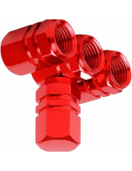 Set 4 capace hexagonale decorative pentru valva auto, Aluminiu, 1.8 cm, Rosu