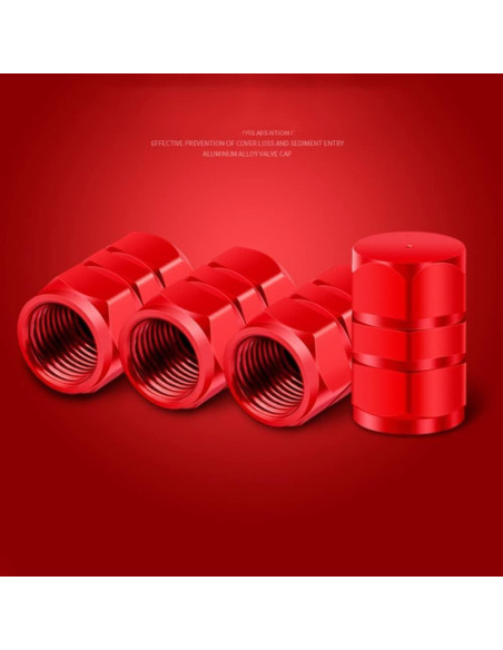 Set 4 capace hexagonale decorative pentru valva auto, Aluminiu, 1.8 cm, Rosu
