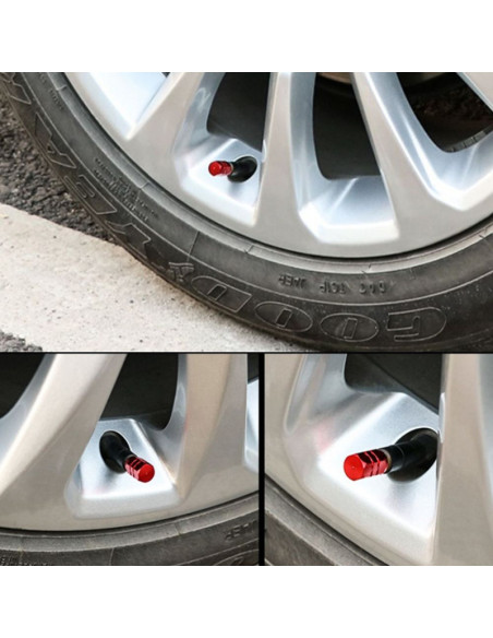 Set 4 capace hexagonale decorative pentru valva auto, Aluminiu, 1.8 cm, Rosu