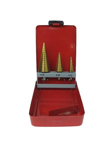 Set 3 burghie pentru metal, in trepte, titan, 4-12/20/32 mm