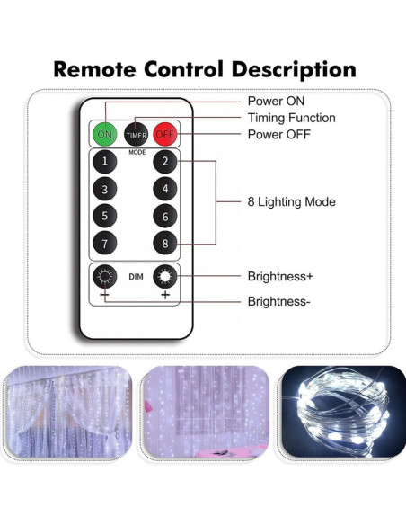 Instalatie de Craciun cu telecomanda, Perdea de lumini, 3 x 3 m, 300 LED-uri, Alb Rece