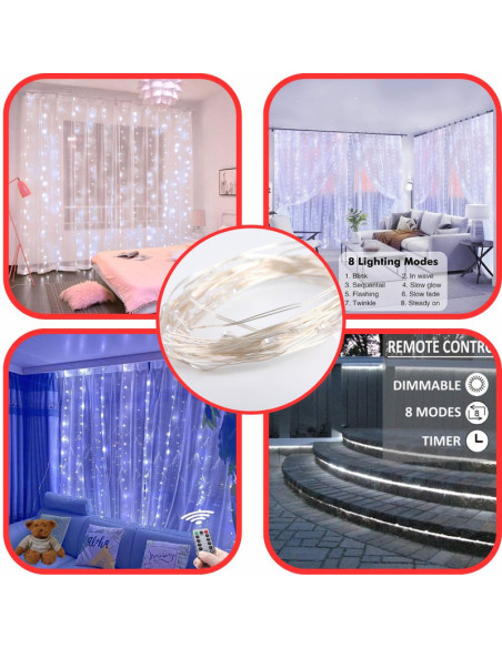 Instalatie de Craciun cu telecomanda, Perdea de lumini, 3 x 3 m, 300 LED-uri, Alb Rece