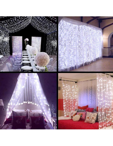 Instalatie de Craciun cu telecomanda, Perdea de lumini, 3 x 3 m, 300 LED-uri, Alb Rece