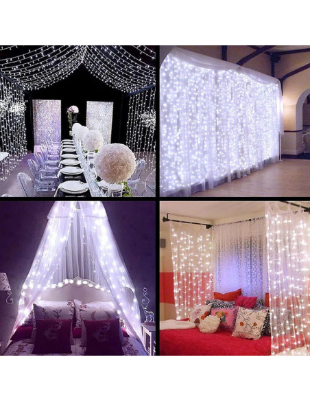 Instalatie de Craciun cu telecomanda, Perdea de lumini, 3 x 3 m, 300 LED-uri, Alb Rece