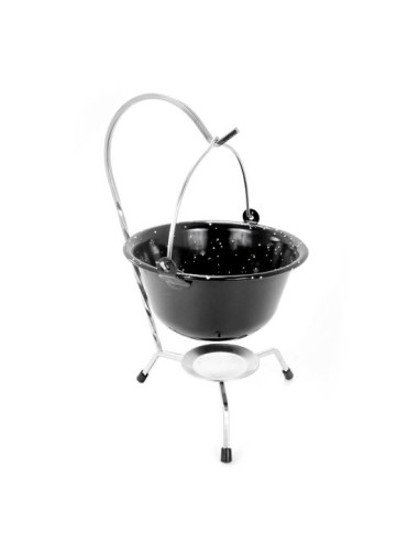 Set pentru servire ceaun, emailat, negru perlat, 0.8 L, suport cromat