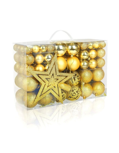 Set 101 Globuri Aurii pentru bradul de Craciun, Diametre Globuri: 6/4/3 cm