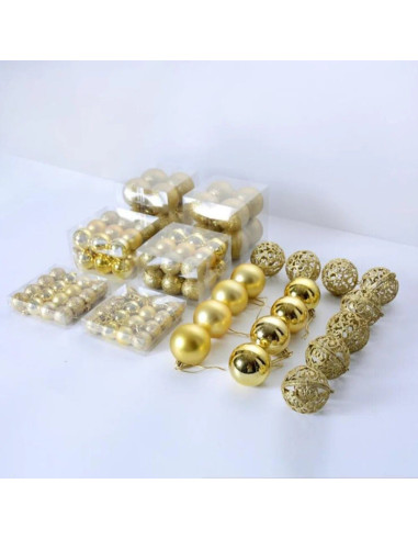 Set 101 Globuri Aurii pentru bradul de Craciun, Diametre Globuri: 6/4/3 cm