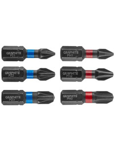 Varfuri, biti, de impact, set 6 buc, PH1, PH2, PH3, PZ1, PZ2, PZ3, 25 mm, Graphite