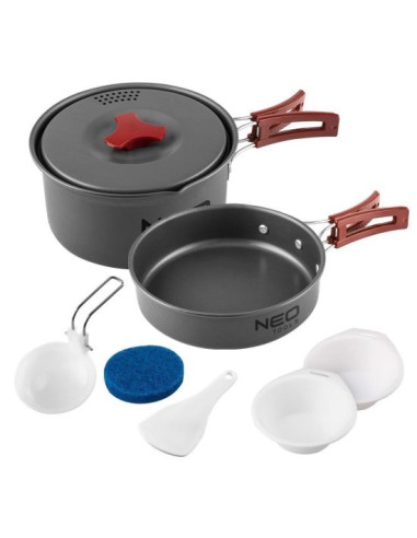 Oala si tigaie turistica, camping, aluminiu, cu accesorii, set 8 piese, NEO 