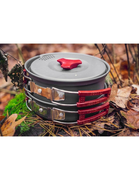 Oala si tigaie turistica, camping, aluminiu, cu accesorii, set 8 piese, NEO 
