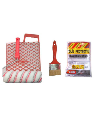 Set accesorii pentru zugravit - rola cu gratar, pensula, folie, Artool