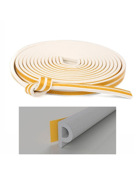 Banda Autoadeziva pentru Etansarea Usilor si Ferestrelor, Profil P, 9mm x 5.5mm, Rezistenta UV, Cauciuc EPDM, 6 m, Alb