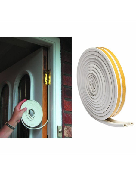 Banda Autoadeziva pentru Etansarea Usilor si Ferestrelor, Profil P, 9mm x 5.5mm, Rezistenta UV, Cauciuc EPDM, 6 m, Alb