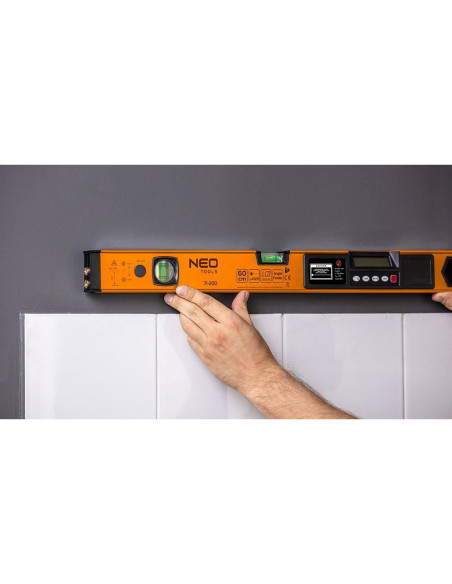 Nivela (boloboc), 2 bule, orizontal, vertical, unghi drept, 0/45/90 grade, cu laser si afisaj electronic, 2xAAA, 60 cm, NEO