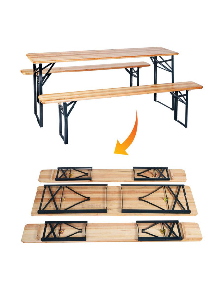 Set mobilier gradina/terasa, pliabil, 1 masa, 2 banci, 200 cm, Dortmund
