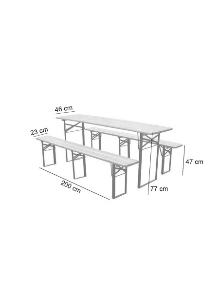 Set mobilier gradina/terasa, pliabil, 1 masa, 2 banci, 200 cm, Dortmund