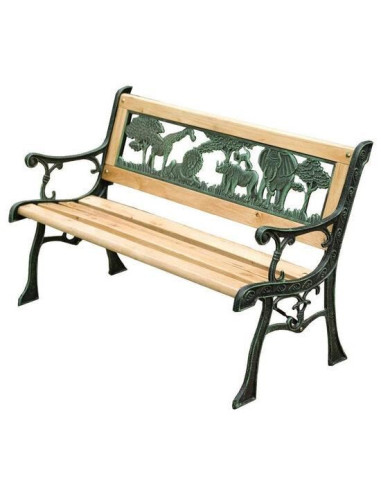 Banca de gradina, pentru copii, lemn, structura metal, 82x39x50 cm, Jumanji