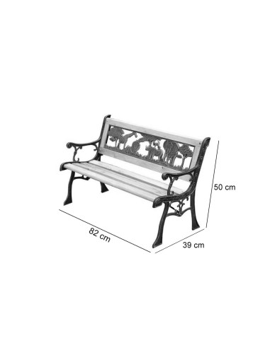 Banca de gradina, pentru copii, lemn, structura metal, 82x39x50 cm, Jumanji