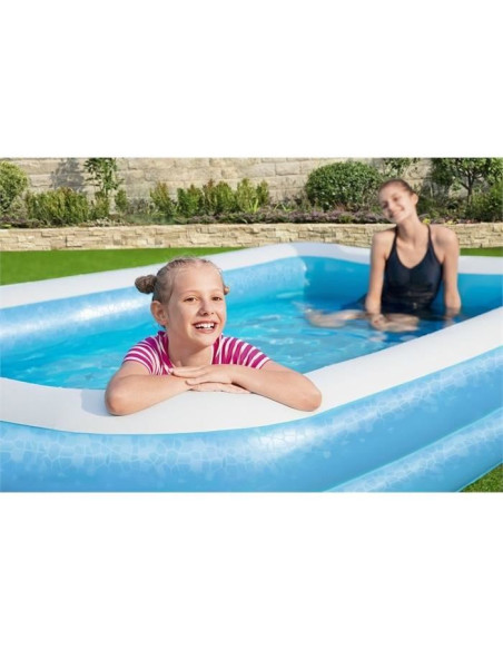 Piscina gonflabila pentru copii, dreptunghiulara, albastru, 305x183x46 cm, Bestway Family