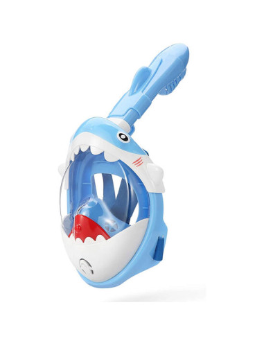 Masca snorkeling cu tub pentru copii model rechin, albastra