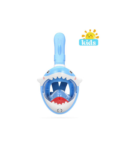 Masca snorkeling cu tub pentru copii model rechin, albastra