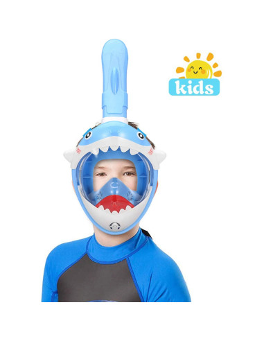 Masca snorkeling cu tub pentru copii model rechin, albastra