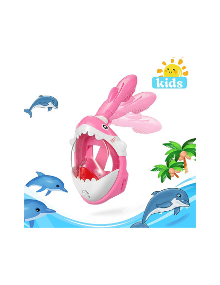 Masca snorkeling cu tub pentru copii model rechin, roz