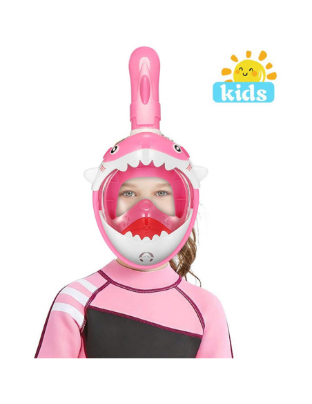 Masca snorkeling cu tub pentru copii model rechin, roz