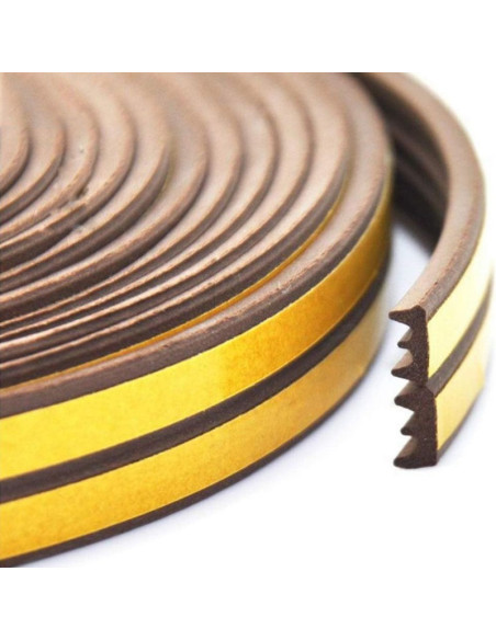 Set 2 buc, Banda autoadeziva pentru etansarea usilor si ferestrelor, Profil E, 9mm x 4mm, Rezistenta UV, Cauciuc EPDM, 6 m, Maro