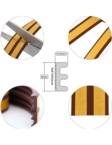 Set 2 buc, Banda autoadeziva pentru etansarea usilor si ferestrelor, Profil E, 9mm x 4mm, Rezistenta UV, Cauciuc EPDM, 6 m, Maro