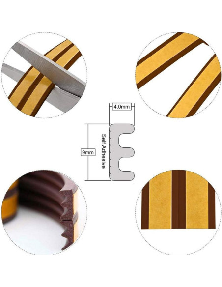 Set 2 buc, Banda autoadeziva pentru etansarea usilor si ferestrelor, Profil E, 9mm x 4mm, Rezistenta UV, Cauciuc EPDM, 6 m, Maro