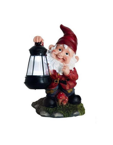 Decoratiune gradina, ceramica/plastic, lampa solara, pitic, 17x16x27 cm