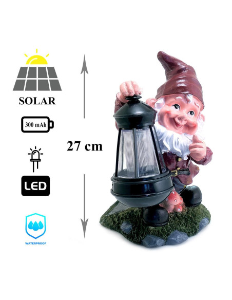 Decoratiune gradina, ceramica/plastic, lampa solara, pitic, 17x16x27 cm