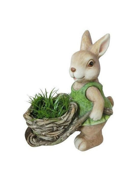 Decoratiune gradina, ceramica, iepure cu roaba, 40x19.5x34 cm