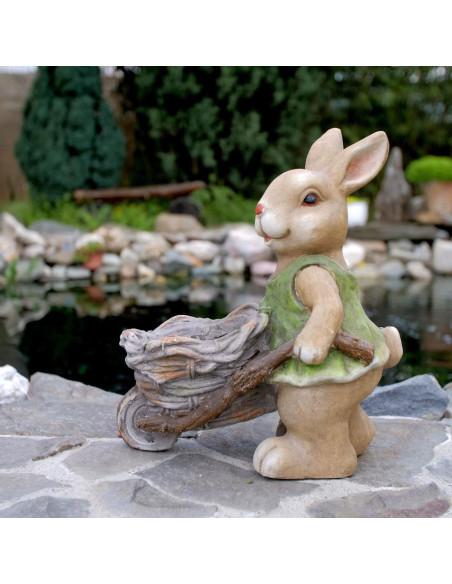 Decoratiune gradina, ceramica, iepure cu roaba, 40x19.5x34 cm