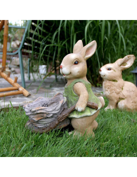 Decoratiune gradina, ceramica, iepure cu roaba, 40x19.5x34 cm