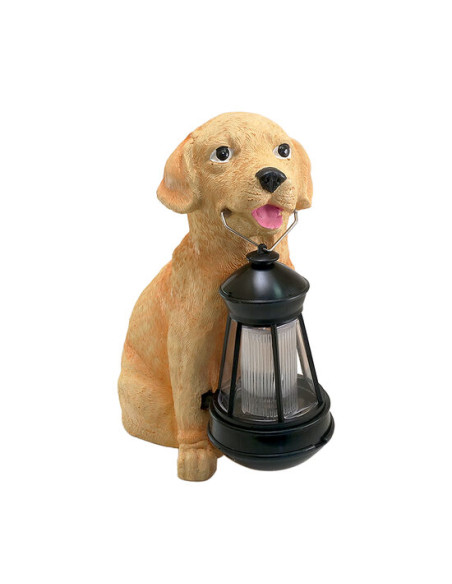 Decoratiune gradina, polirasina, lampa solara, catel cu felinar, 14x24x25 cm