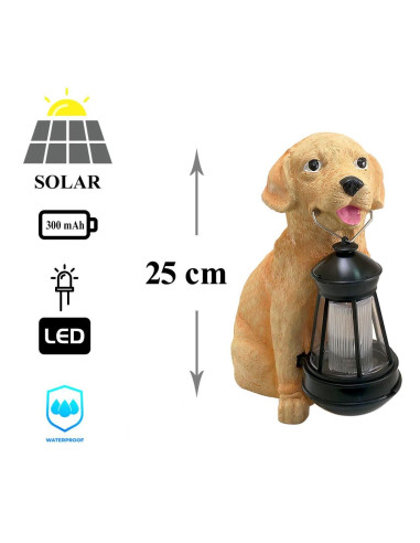 Decoratiune gradina, polirasina, lampa solara, catel cu felinar, 14x24x25 cm