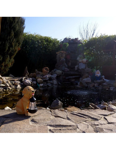 Decoratiune gradina, polirasina, lampa solara, catel cu felinar, 14x24x25 cm