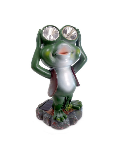 Decoratiune gradina, polirasina, lampa solara, broasca, 14x12x25 cm