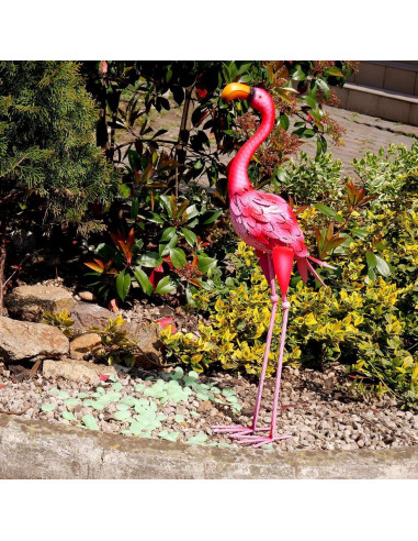 Decoratiune gradina, metalica, flamingo, 14x24x65 cm