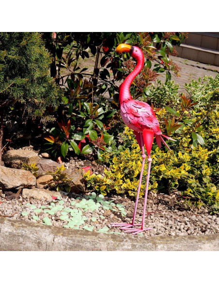 Decoratiune gradina, metalica, flamingo, 14x24x65 cm