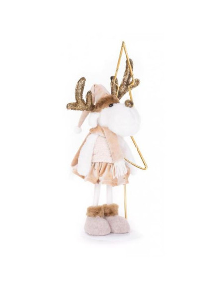 Decoratiune Craciun, ren cu bradulet auriu, roz, 50 cm