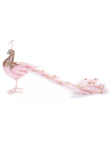 Decoratiune Craciun, paun, roz cu sclipici, 50x20x23 cm