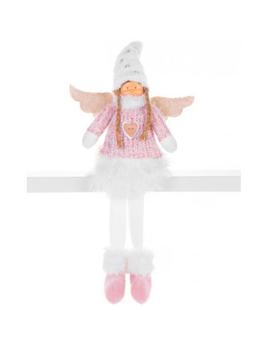Decoratiune iarna, inger cu aripi si fustita alba, roz, 23x12x59 cm