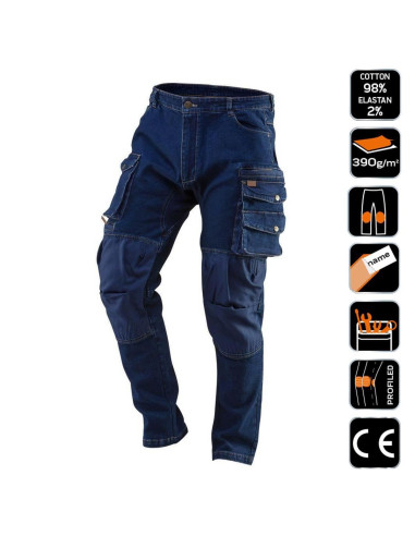 Pantaloni de lucru tip blugi, cu intariri pentru genunchi, model Denim, marimea XS/46, NEO
