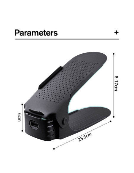 Set 2 buc, Suport antiderapant si ajustabil pentru depozitare o pereche de incaltaminte, PP, 6&21525.5&21511/17 cm, Negru
