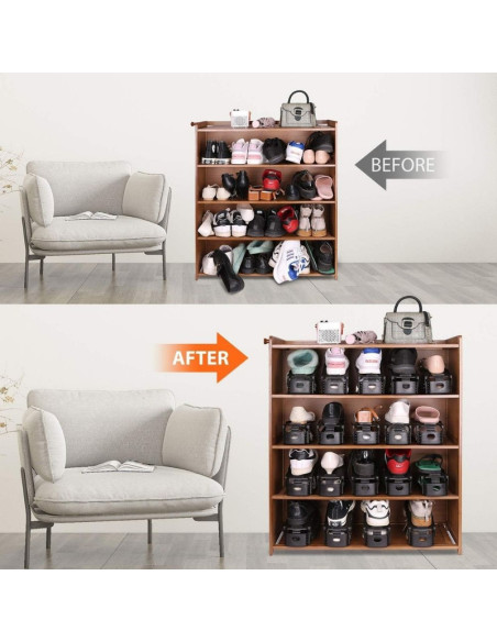 Set 3 buc, Suport antiderapant si ajustabil pentru depozitare o pereche de incaltaminte, PP, 6&21525.5&21511/17 cm, Negru